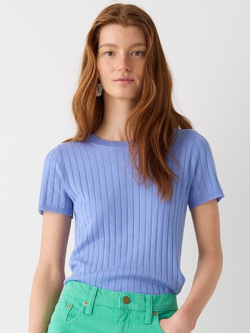 J Crew NWT Silk-Blend Cropped T-shirt in Bright Peri size Small *Flaw*